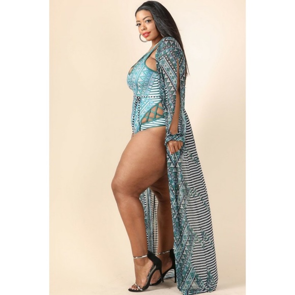 Printed mesh cover-up. COVER-UP ONLY!! OLIVE - Picture 2 of 8